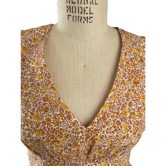 J Crew Puff-Sleeve V-Neck Top in Yellow Scattered Blooms Floral Print Size 10 - Picture 5 of 7